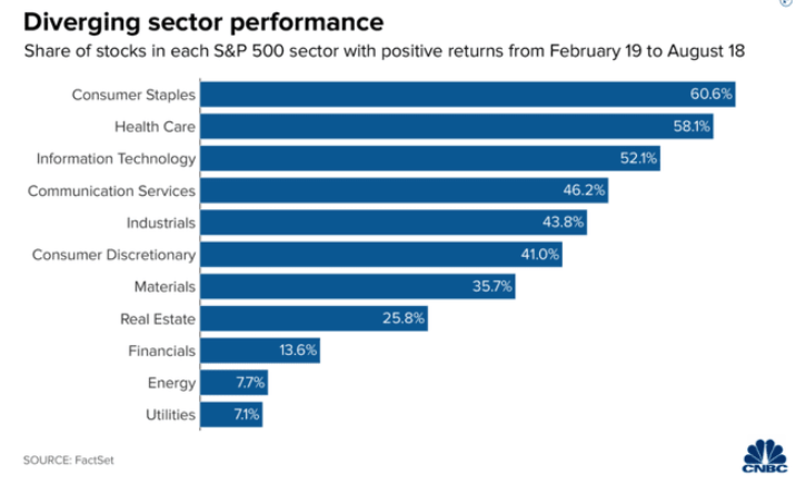 s&p 500 diverging sector performance